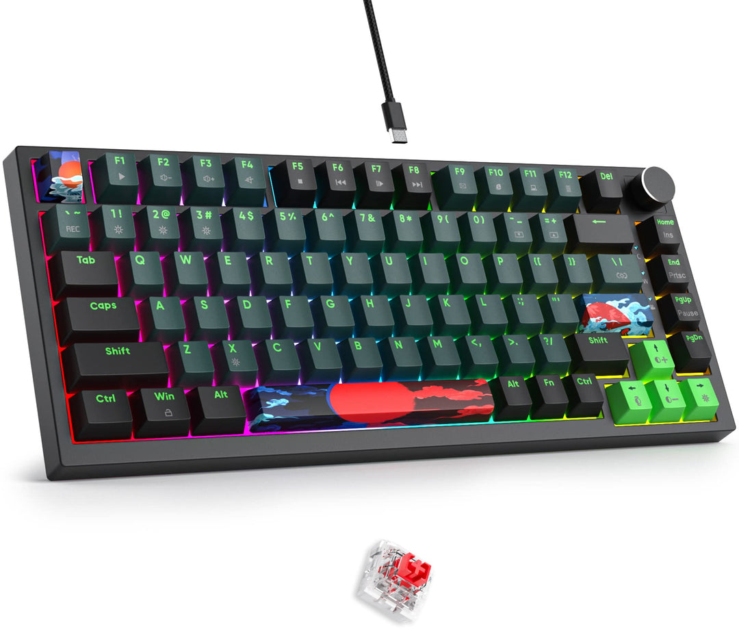 Fogruaden Kabelgebundene 75% mechanische Tastatur Hot Swap, roter Schalter, RGB-Hintergrundbeleuchtu