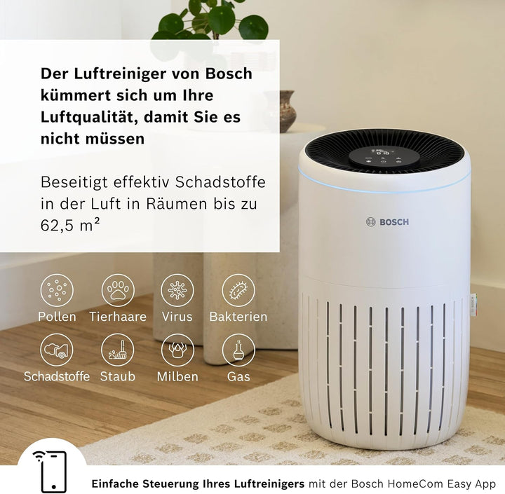 Bosch Air 4000i App-gesteuerter Luftreiniger - Für Räume bis zu 62,5 m² - Entfernt Schadstoffe - Mit