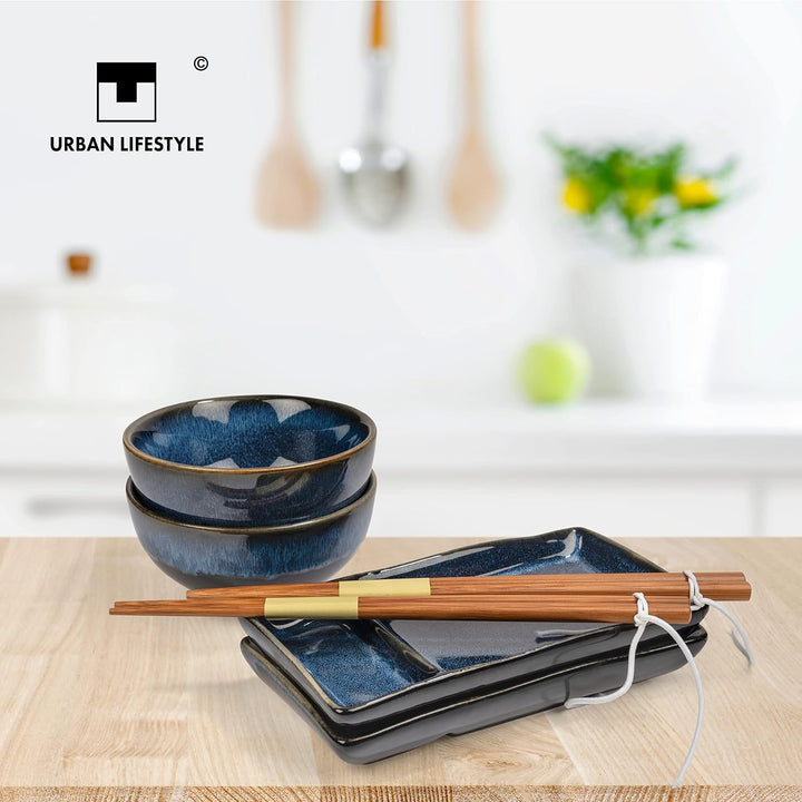 Urban Lifestyle Sushi Geschirr Set Misaki Marinblau 2 Personen, Sushi Set Japanischer Geschirr für M