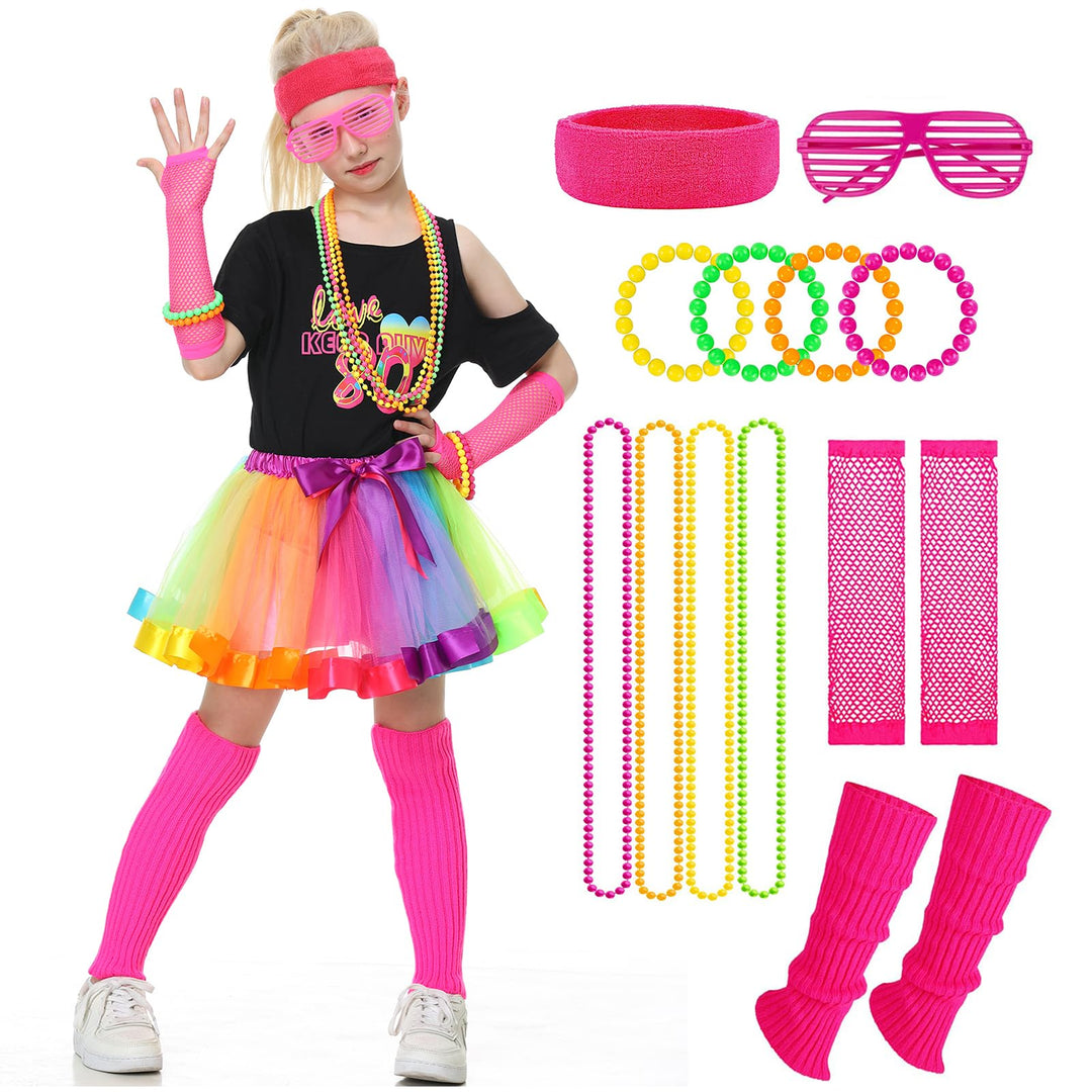 Firecos 80er Jahre Kostüm für Kinder Cosplay Thema Anzug Fancy Kleid 80er Jahre Outfit Kleid Zubehör
