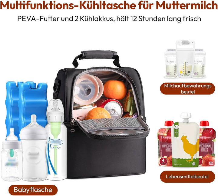 NCVI Muttermilch-Kühltasche mit integrierten Kühlakkus, Isoliertasche für 6 Baby-Flaschen bis zu 150
