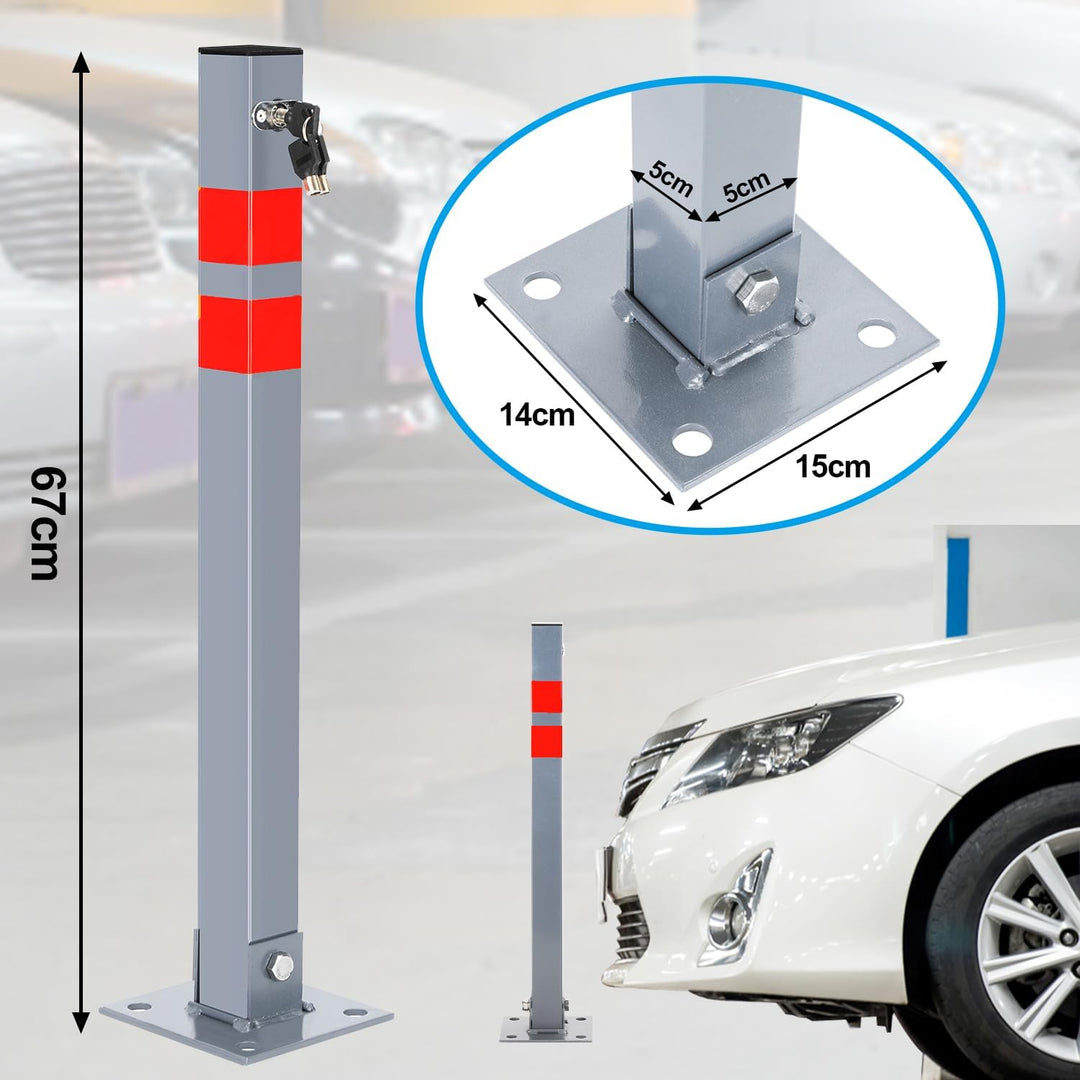Eulenke Parkpfosten Klappbar, Parkplatzsperre Quadratisch, Parkplatzsperren 1er Set mit 3 Schlüssel