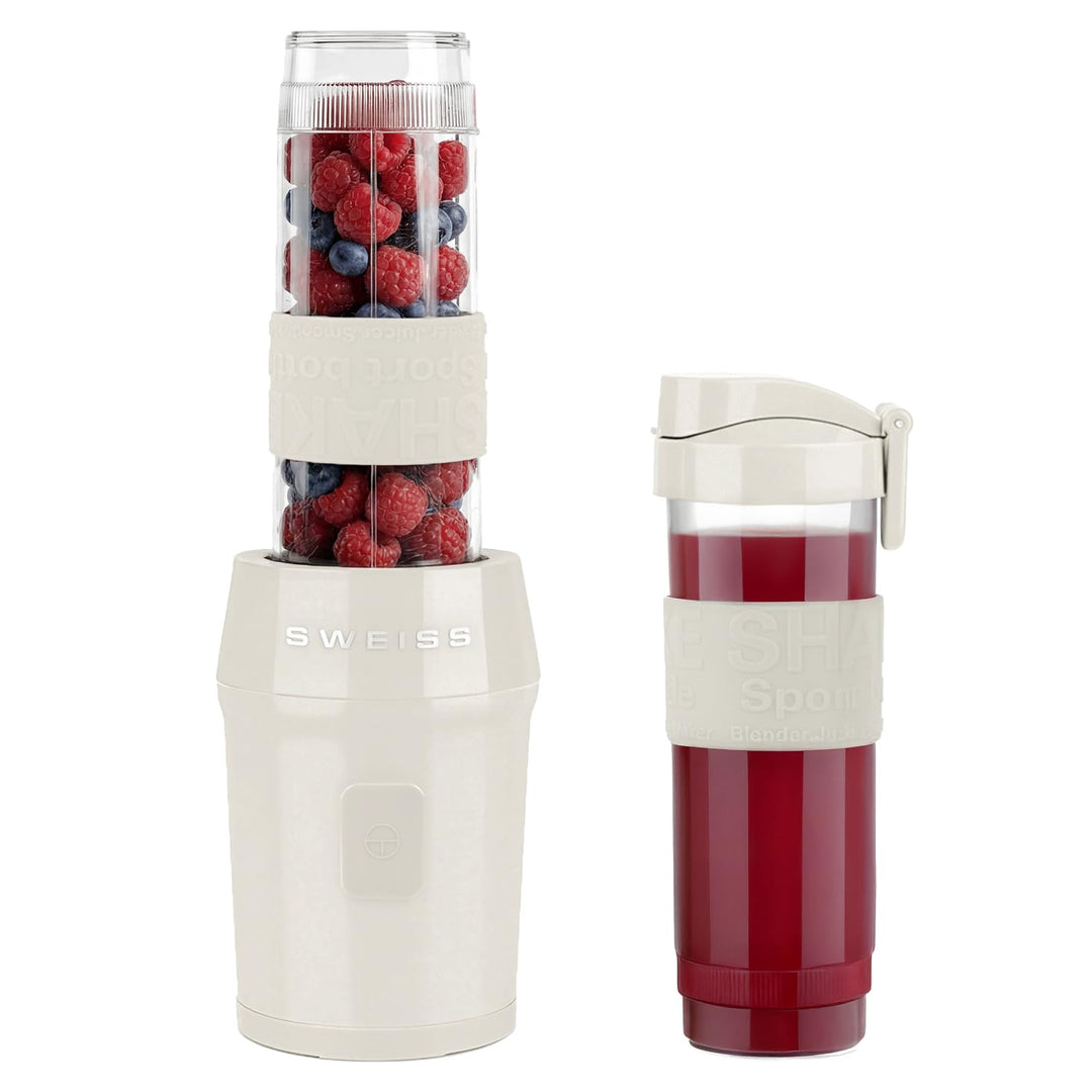 SWEISS Mini-Mixer, Tragbarer Smoothie-Mixer MOOV8, 2 Trinkflaschen à 570 ml mit Reiseverschluss, 4 E