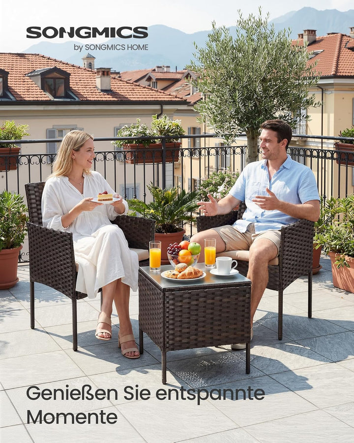 SONGMICS Balkonmöbel, Gartenmöbel-Set, aus PE-Polyrattan, Lounge-Set, Tisch und 2 Stühle, Terrassenm