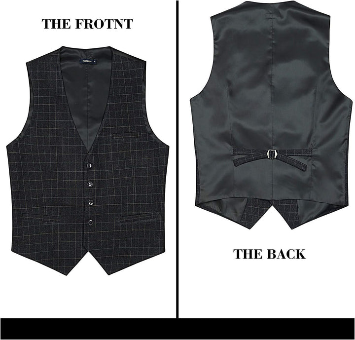 HISDERN Manner Formale Hochzeitsfeier Weste Baumwolle Plaid Kleid Anzug Weste für Herren graues XS,