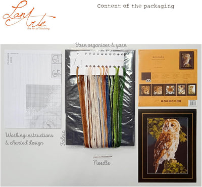Lanarte Zählmusterpackung Eule Kreuzstichpackung, Baumwolle, Mehrfarbig, 24 x 34 x 0.3 cm, Eule