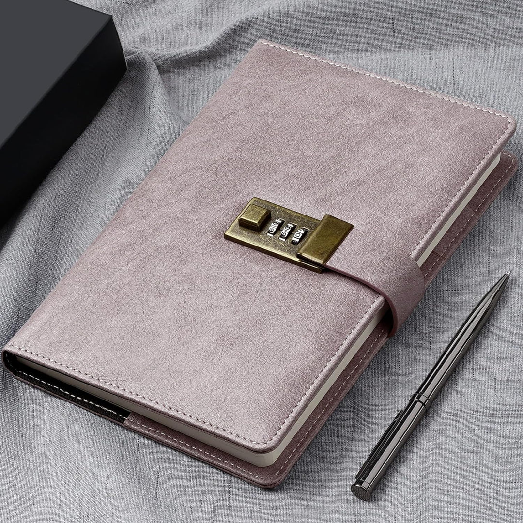 WEMATE Tagebuch mit Schloss, A5 PU Leder Journal mit Schloss 240 Seiten, Vintage Lock Journal mit St