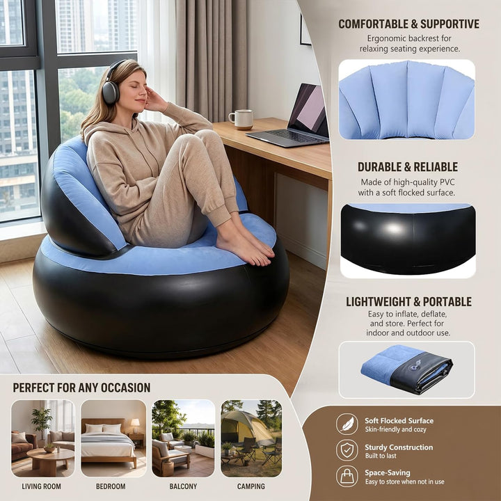Aufblasbares Sofa mit Fusspumpe, Luftsofa Aufblasbar, 77×77×58 cm Aufblasbare Couch Beflockt, Aufbla