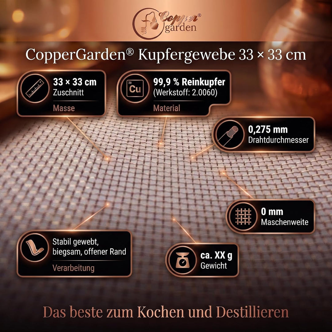 CopperGarden Kupfergewebe 33 x 33 cm quadratisch I feines Netz aus Kupferdraht I max. 1 mm Maschenwe
