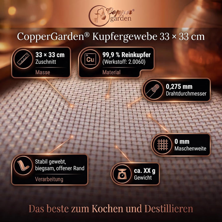 CopperGarden Kupfergewebe 33 x 33 cm quadratisch I feines Netz aus Kupferdraht I max. 1 mm Maschenwe