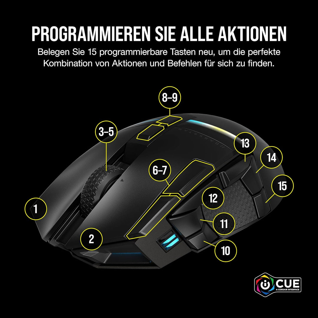 Corsair DARKSTAR Wireless MMO/MOBA Gaming-Maus - 26.000 DPI - 15 Programmierbare Tasten - Bis zu 80