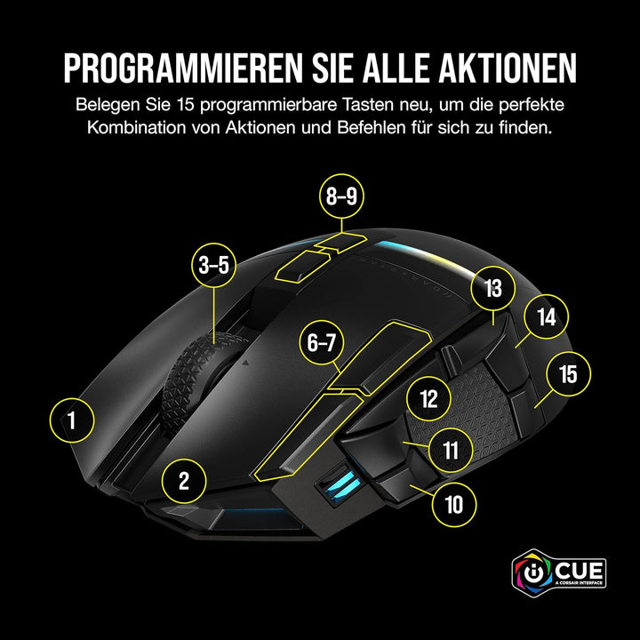 Corsair DARKSTAR Wireless MMO/MOBA Gaming-Maus - 26.000 DPI - 15 Programmierbare Tasten - Bis zu 80