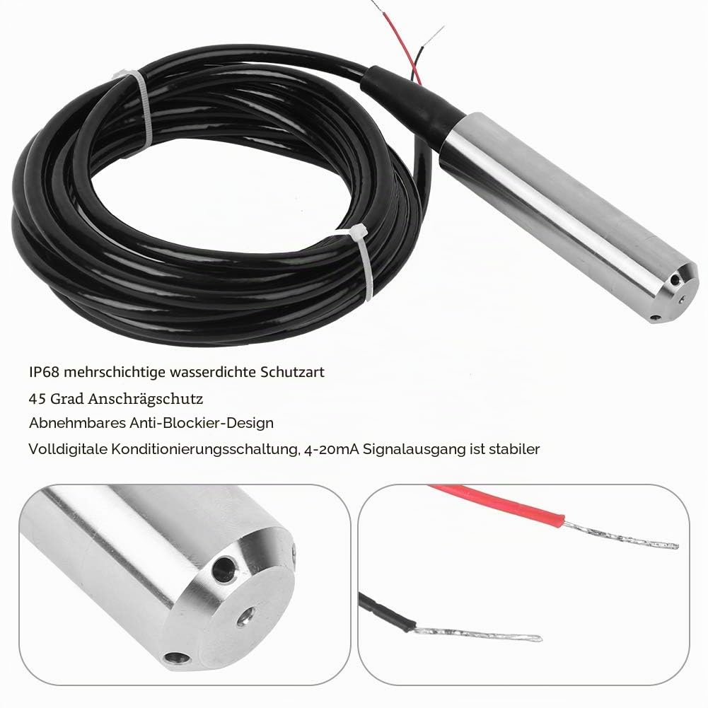 Füllstandssensor Wasser TL-136, DC 24V 4-20ma Wasserstandssensor Edelstahl Flüssigkeitsstandsensor I