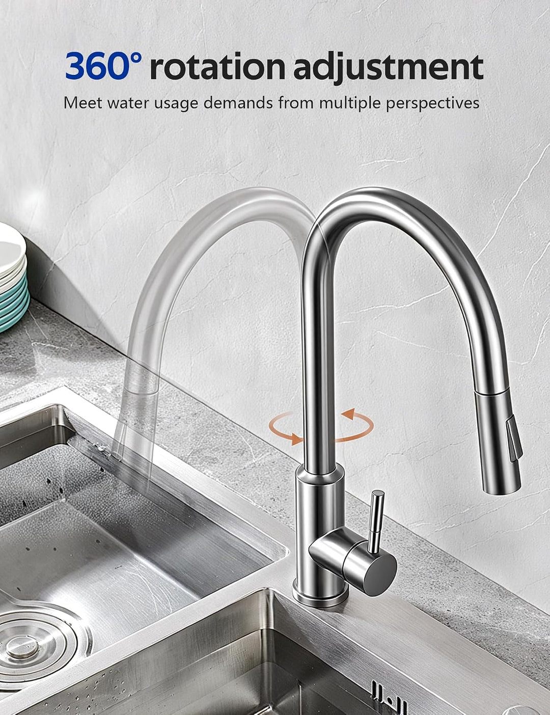 Wasserhahn Küche Ausziehbar, Hochdruck Küchenarmatur mit Brause 2 Modi (Belüfteter Strahl &amp; Brausest