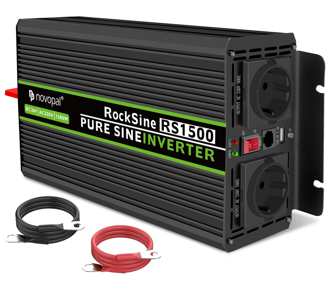 NOVOPAL 1500W Wechselrichter 24V auf 230V Reiner Sinus Spannungswandler mit LiFePO4 Power Inverter m