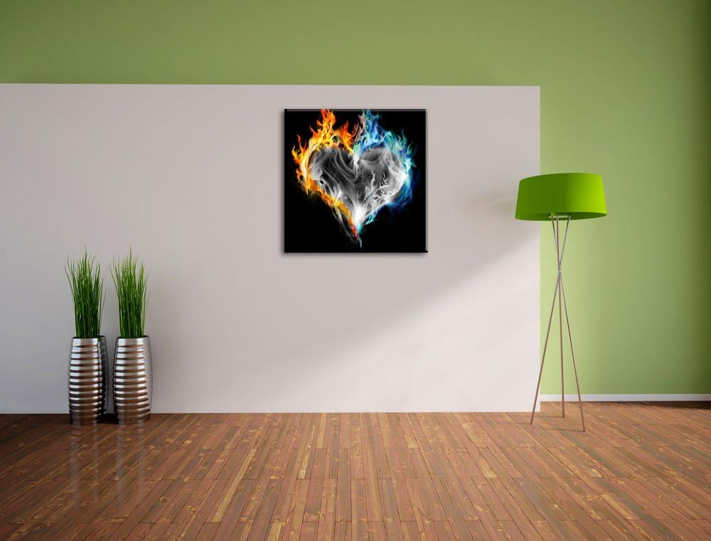 Pixxprint Herz aus Feuer und Wasser als Leinwandbild Quadratisch/Grösse: 70x70 / Wandbild/Kunstdruck