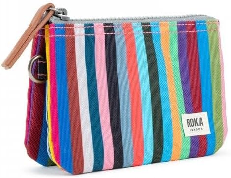 Roka London Carnaby Kleine recycelte Leinwand Multi Stripe, Bunt gestreift, S, Münzgeldbörse S Bunt
