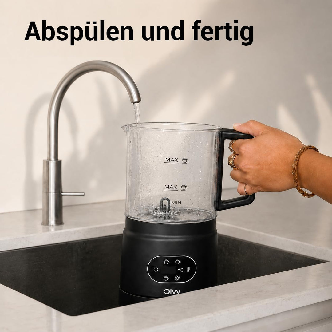 Olvy Milchaufschäumer Elektrisch 500W 3-in-1 Heiss Kalt Erwärmen Schwarz Black, Black