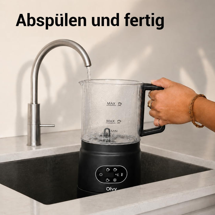 Olvy Milchaufschäumer Elektrisch 500W 3-in-1 Heiss Kalt Erwärmen Schwarz Black, Black