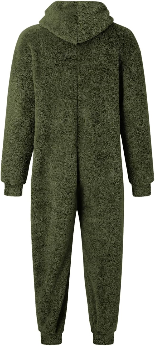 Jumpsuit Herren Teddy Fleece Schlafanzug Einteiler Onesie Winter Fluffy Pyjama Kuschelig Overall mit