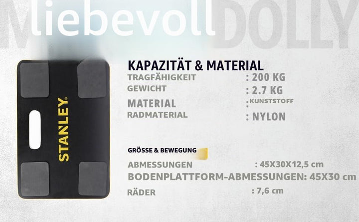 Stanley Möbelroller MS572 - Tragfähigkeit bis zu 200KG - Transporthilfe - 45 x 30 x 13,5 cm - Kunsts