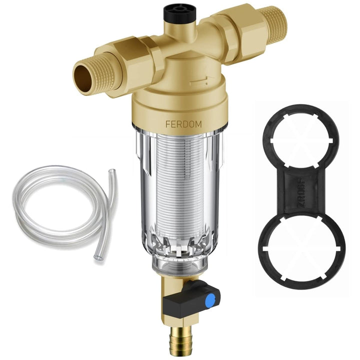 FERDOM FD177 Vorfilter Wasserfilter für Sedimente, Wiederverwendbar. Edelstahl SS316L, 90 Mikron, 1,
