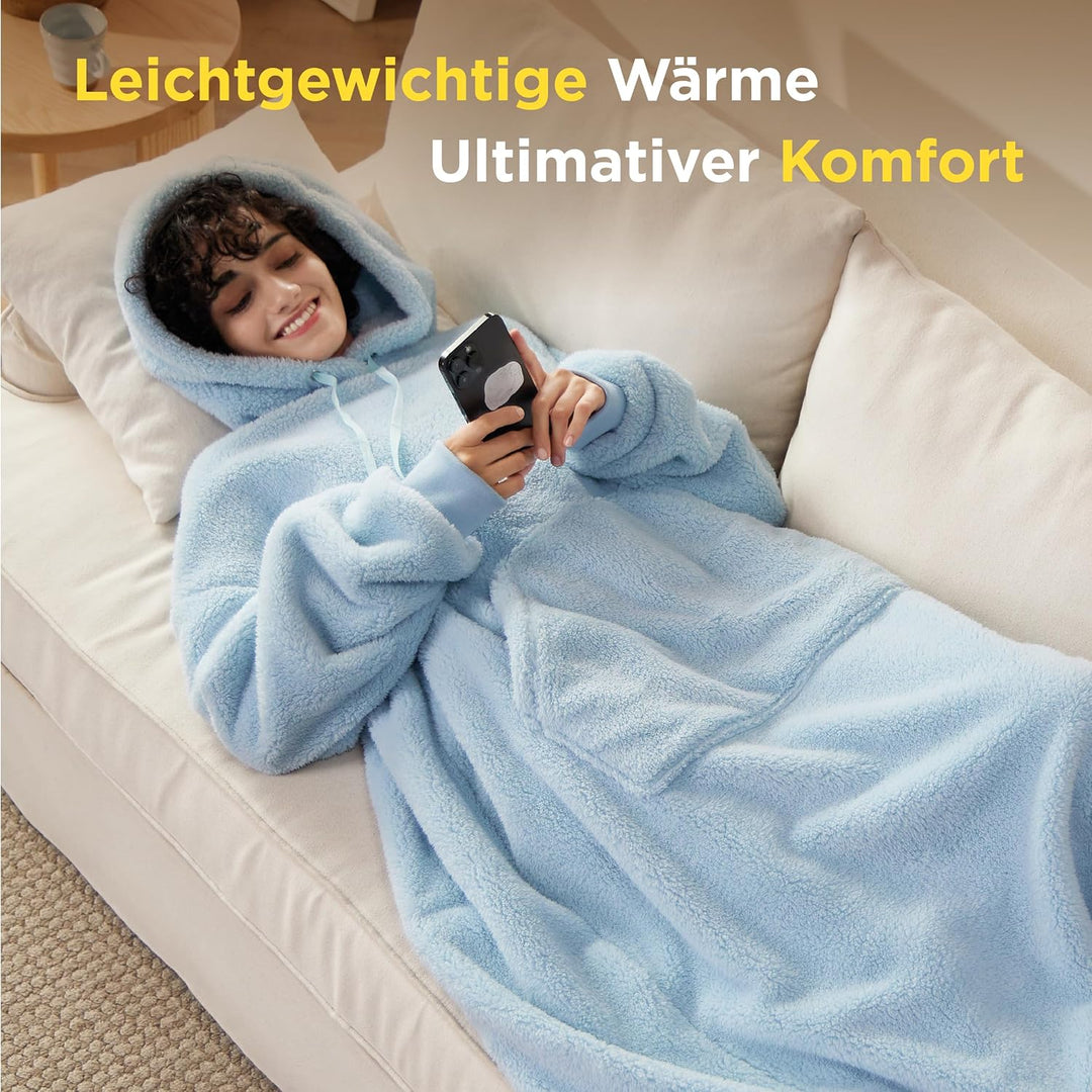 BEDSURE Hoodie Decke mit Ärmeln Kuschelpullover - Tragbare Decke zum Anziehen Erwachsene Hellblau, W