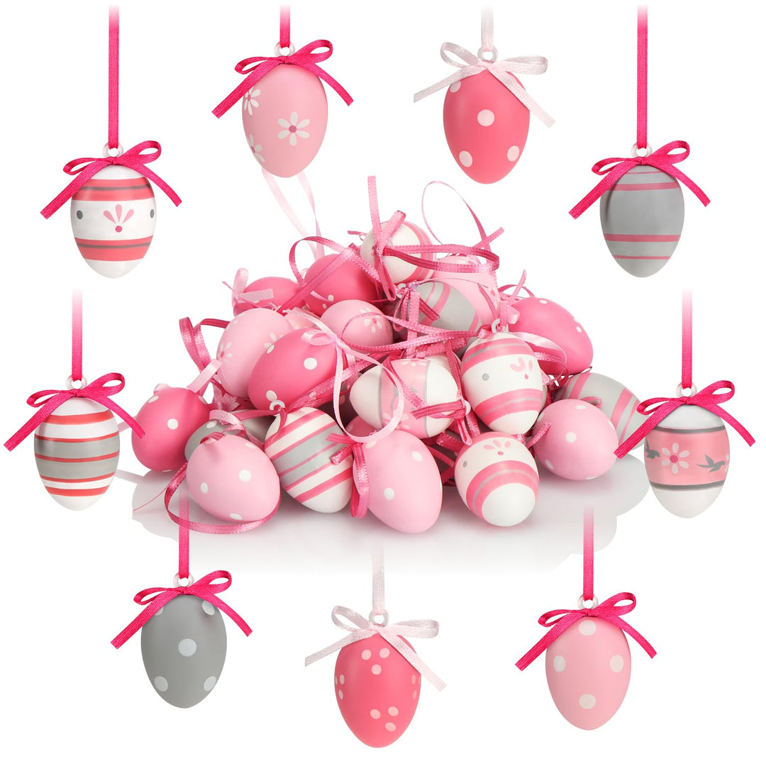COM-FOUR® 36x Ostereier zum Aufhängen - Handbemalte Osterdeko mit tollen Mustern - Deko Ostereier in