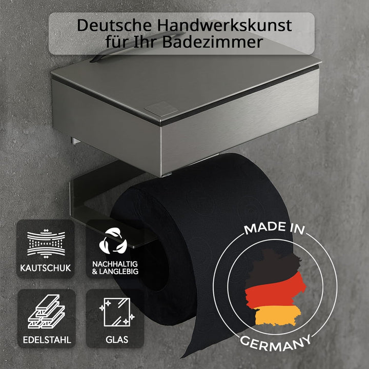 Toilettenpapierhalter mit Feuchttücherbox - Gehäuse Poliert & Abdeckung Edelstahl - befüllbar von Re