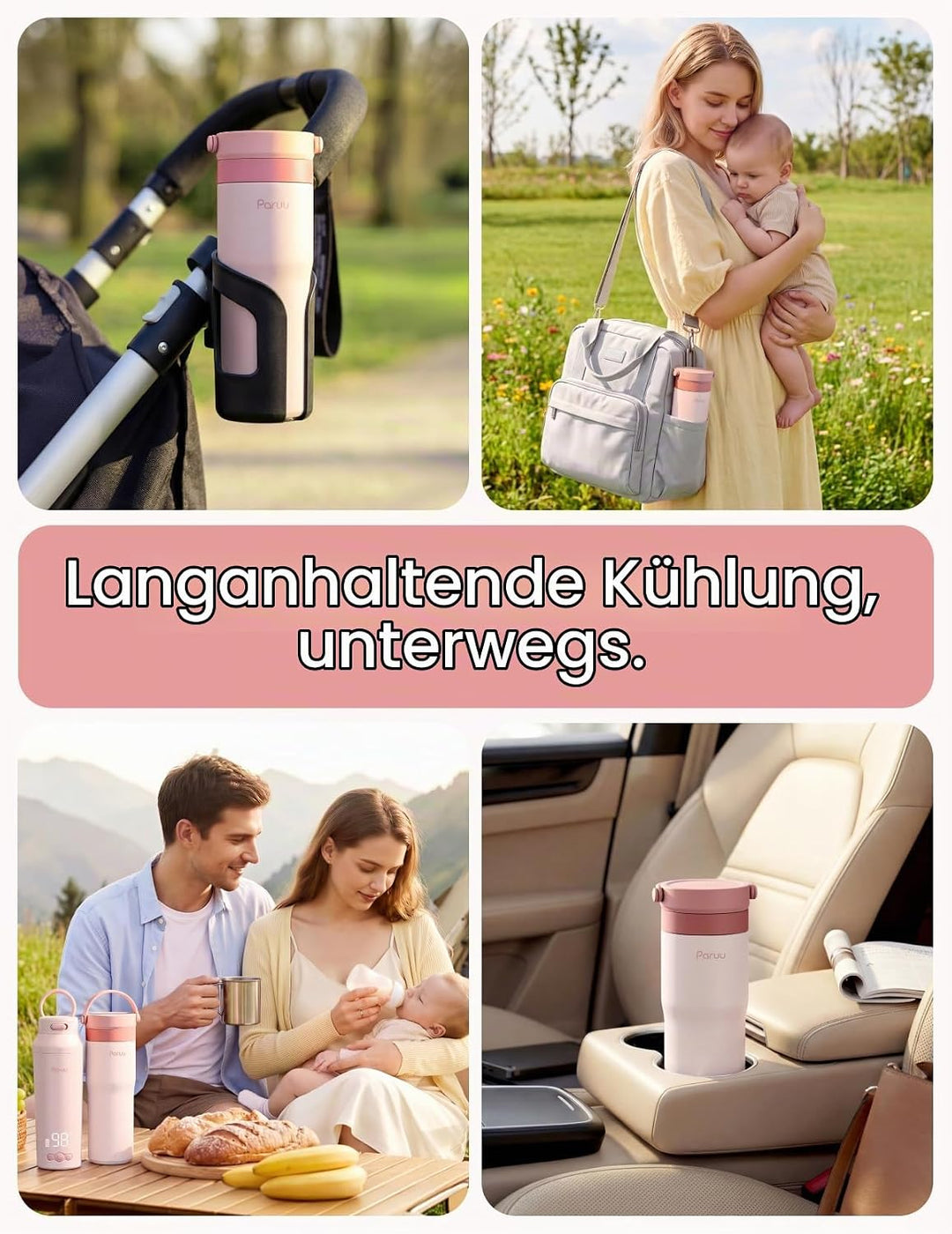 Paruu Tragbarer Muttermilchkühler für draussen, Muttermilch-Kühlflasche aus Edelstahl 304 für 14–23