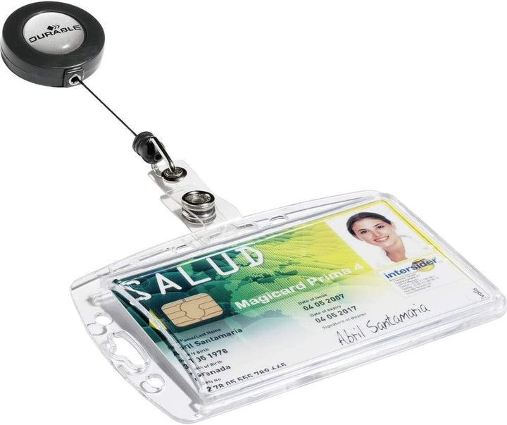 Durable Namensschild Hartbox mit Jojo Ausweiskartenhalter, 10 Stück, transparent, 801219 Für 1 Karte