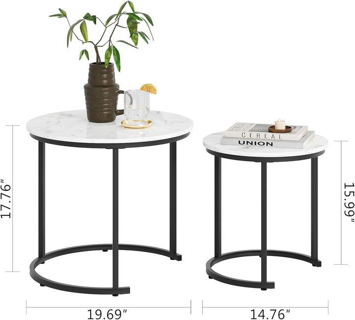 HEYZOEY Couchtisch Rund 2er Set, Wohnzimmertisch, Beistelltische Schwarz Metall, Kaffeetisch für Sof