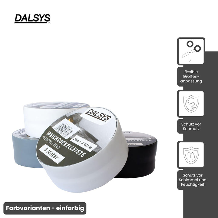Dalsys Weichsockelleiste selbstklebend Grau 15m Klebeleiste, Abschlussleiste für Fugen in Wohnbereic