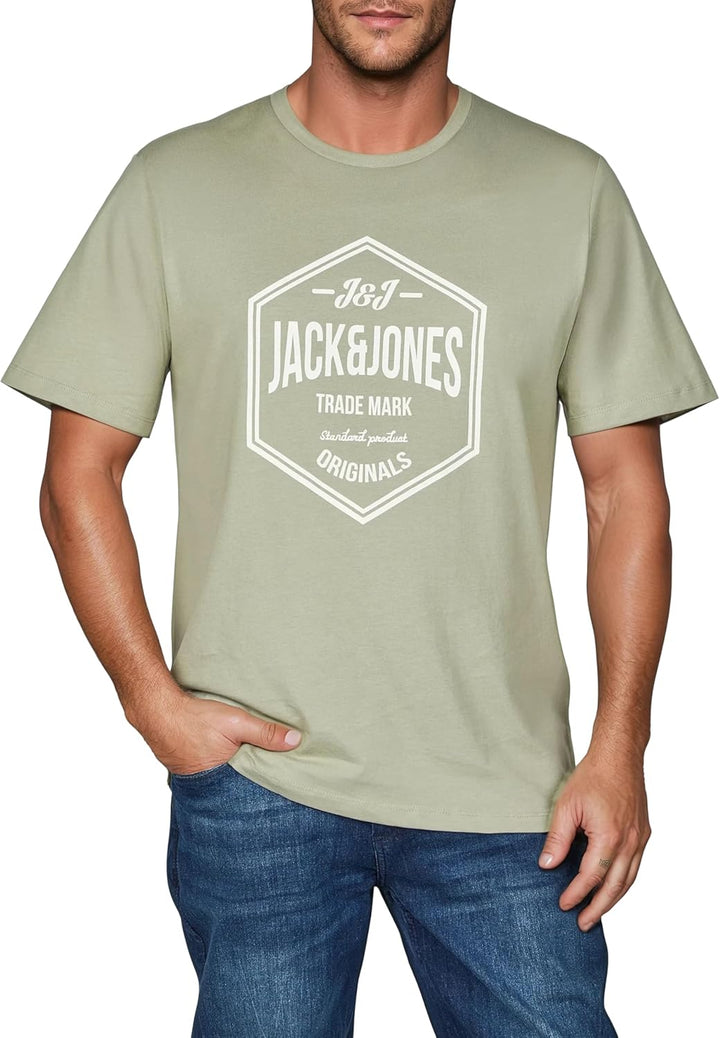 JACK & JONES JJLINO T-Shirt 4er Pack Rundhals Kurzarm Shirt Regular Fit Print Sommer 100% Baumwolle