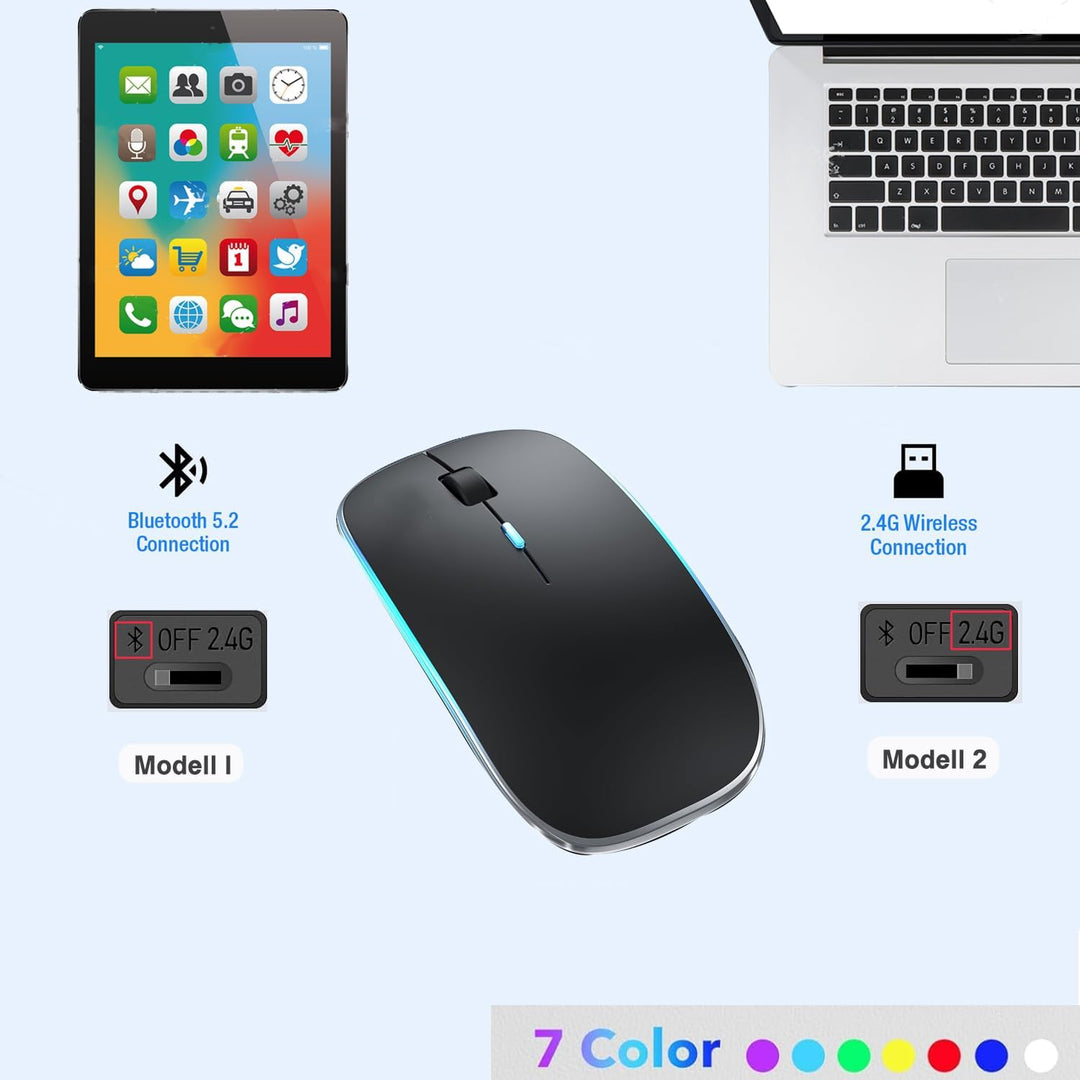 Kabellose Bluetooth Tastatur & Maus mit Hintergrundbeleuchtung, Ultraflache drahtlose Tastatur (Deut