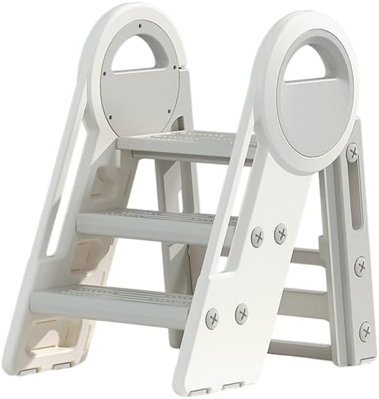 Klappbarer Kindertritt, 2-3 Stufen, 65 cm Höhe, 34x35 cm Trittfläche, bis 75 kg, Weiss/Grau, Kinderl