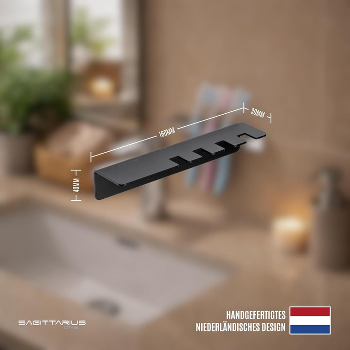 Sagittarius One 40S1-B Zahnbürstenhalter Wand Ohne Bohren | Zahnbürstenhalter Schwarz Matt | Zahnbür