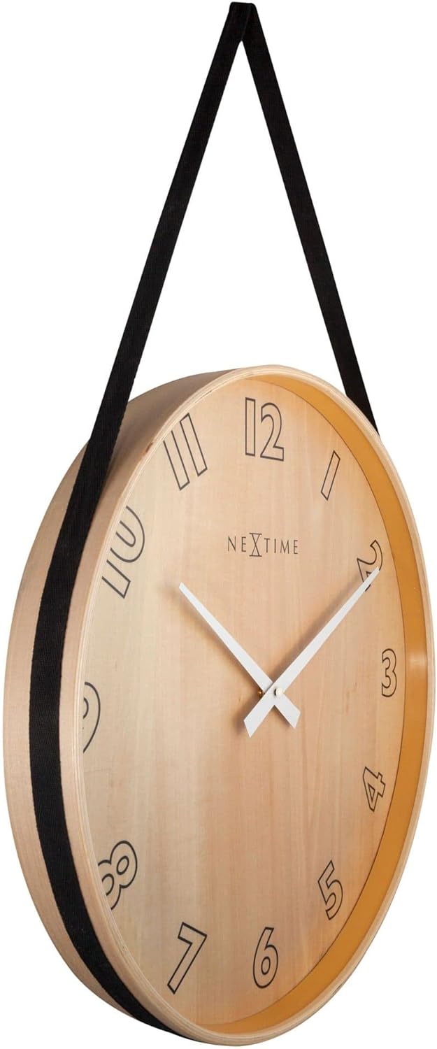 NeXtime 3234ZW Dsigner Holz Wanduhr, schwarzes Dekoband zum Aufhängen der Uhr