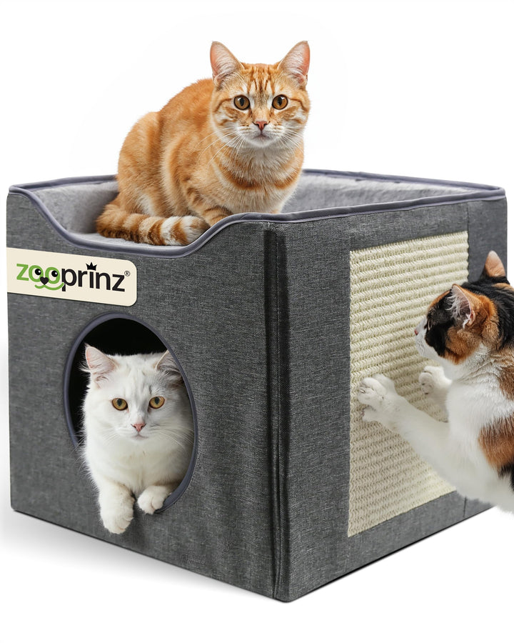 zooprinz katzenhöhle cat cave – kuschelhöhle für Katzen & grosse Katze, warmes katzenbett beige mit