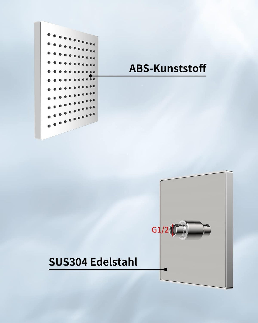 Hibbent Regenbrause Duschkopf(250 * 250MM),Edelstahl Regenduschkopf,Eckig Einbauduschköpfe,Spardusch