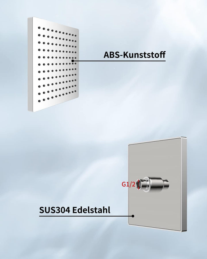 Hibbent Regenbrause Duschkopf(250 * 250MM),Edelstahl Regenduschkopf,Eckig Einbauduschköpfe,Spardusch