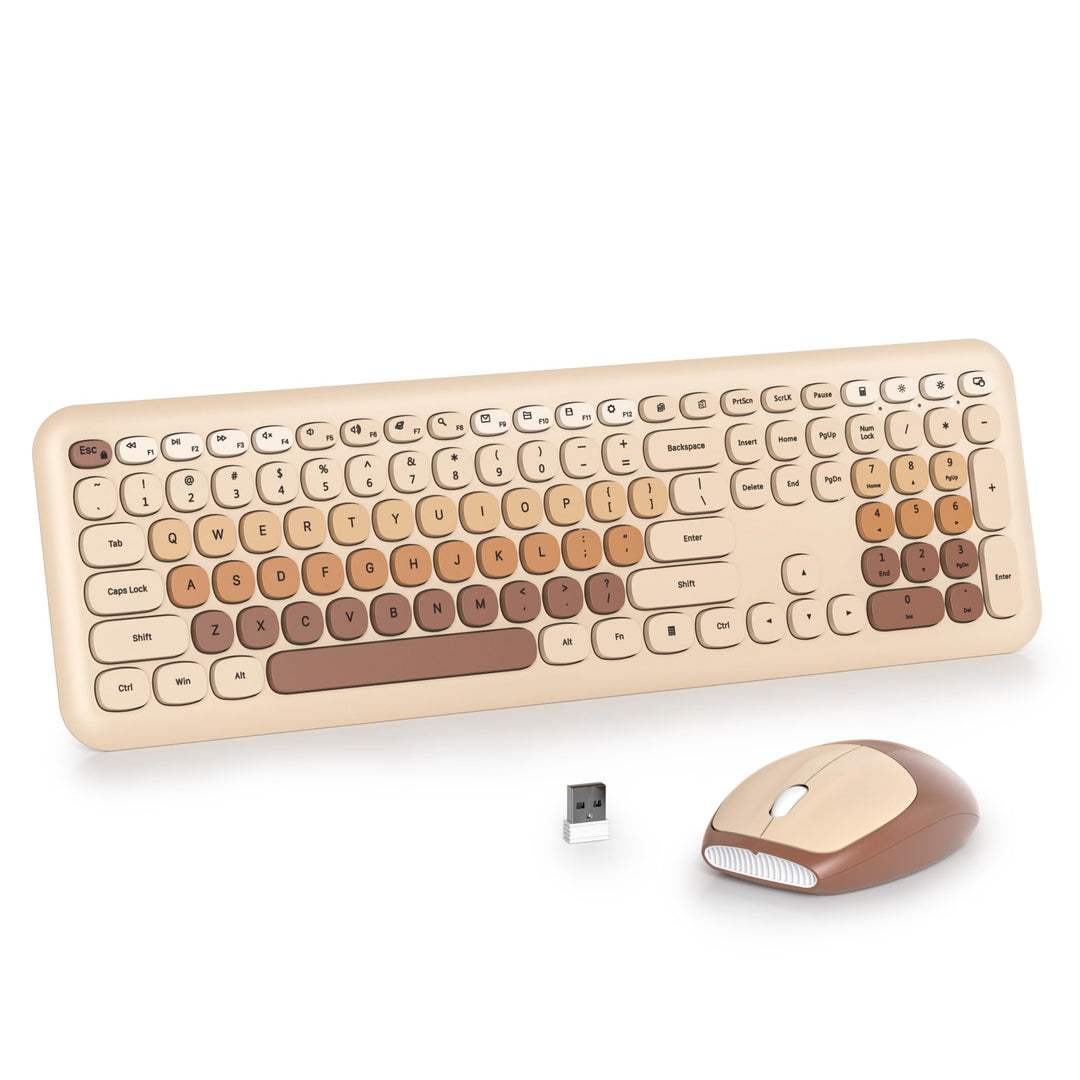 SOLIDEE Buntes kabellose Tastatur und Maus-Kombination,2.4GHz Retro Schreibmaschine Tastatur,104 Tas