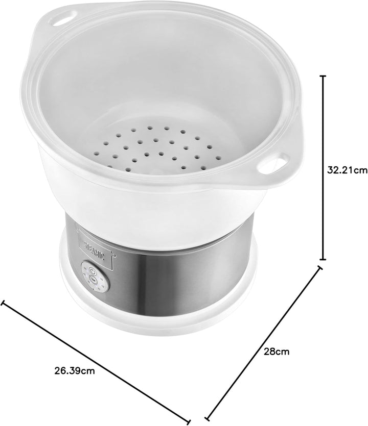 Team Kalorik elektrischer 4,5 l Keramik-Dampfgarer, 700 W, BPA-frei, Weiss/Silber, TKG DG