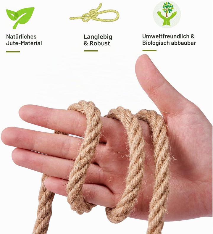 Juteseil 10mm 50M,Natürliche Hanfseil 4-Stränge Dicke Jute Schnur Gedreht Tauwerk Tau Seil für Garte