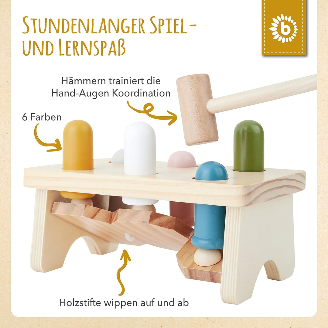 Bieco Baby Hammerspiel ab 1 Jahr - Holz Motorik- und Aktivityboard - Klopfspiel mit Hammerbank - Mon