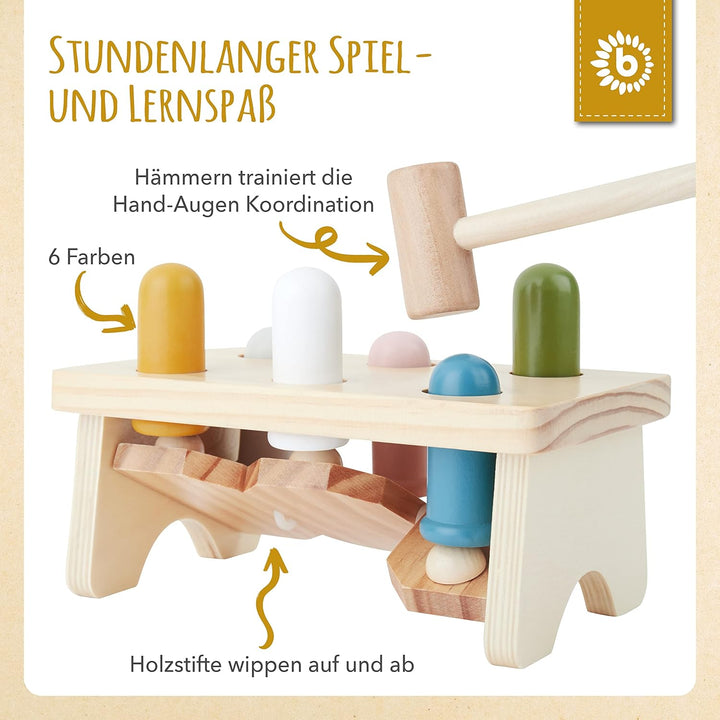 Bieco Baby Hammerspiel ab 1 Jahr - Holz Motorik- und Aktivityboard - Klopfspiel mit Hammerbank - Mon