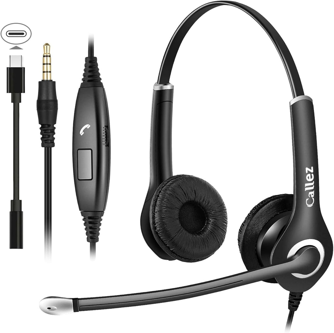 PC Headset Handy für Smartphone Computer Laptop, 3,5mm Klinke USB-C Kopfhörer Handy mit Mikrofon für