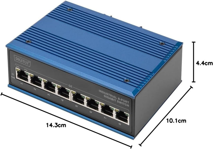 DIGITUS PoE Netzwerk-Switch - 8-Port Gigabit Ethernet - DIN-Rail Montage - Klemmleiste - Lüfterlos -