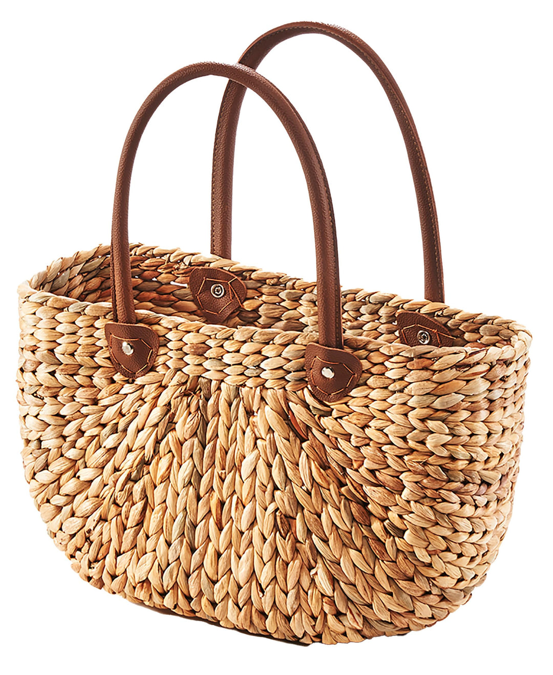 Kobolo Tasche Wasserhyazinthe, 39x16x45 cm, braune, geflochtene Henkeltasche mit robusten Kunstleder