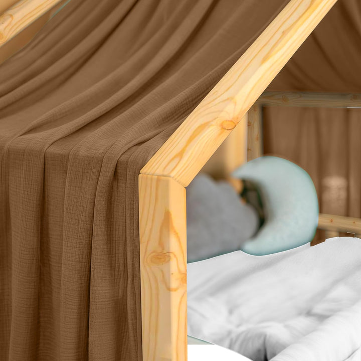 Hausbett Himmel Deko Set, Betthimmel Hausbett aus Musselin - 1 Betthimmel & 1 Wimpelkette, für Junge